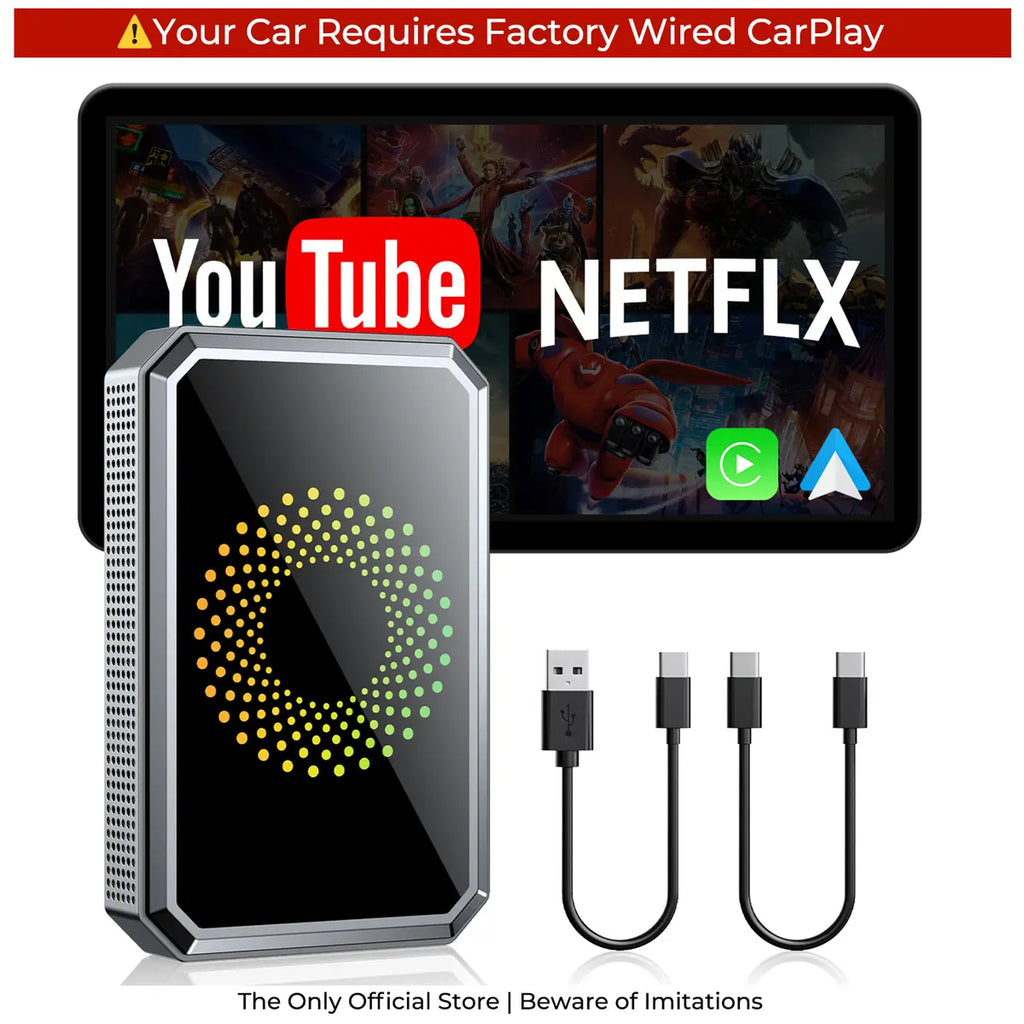 Wired to Wireless CarPlay Adapter with Video Streaming, Supports Netflix, YouTube & TikTok