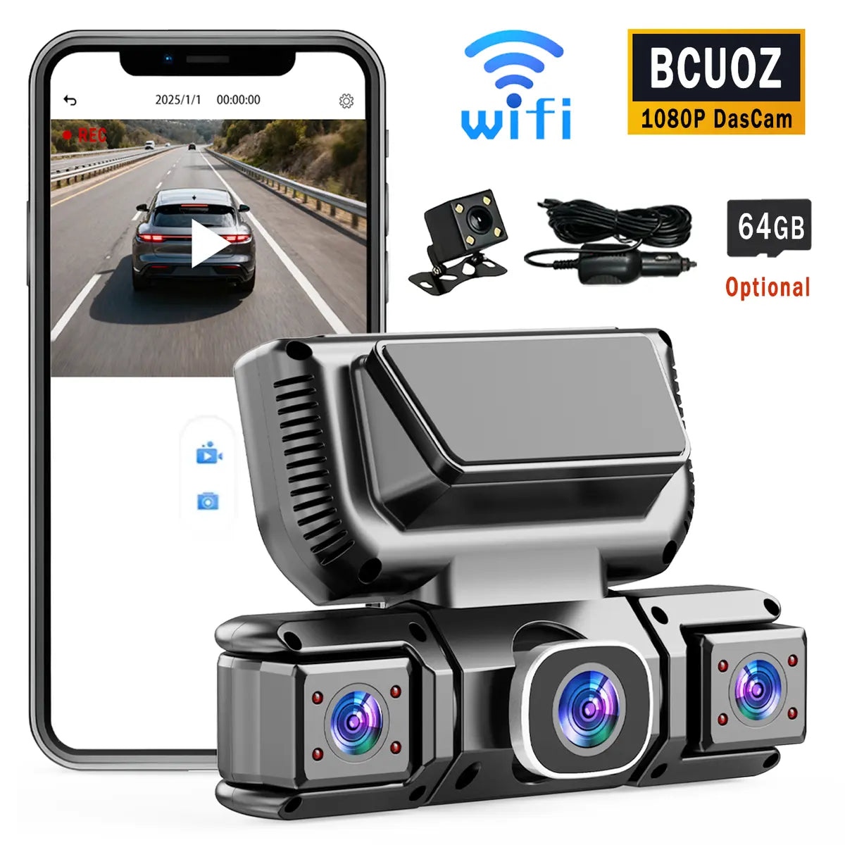 360 Degree 4 Channel Dash Cam Front Rear Inside Left Right with GPS WiFi Night Vision and Parking Mode