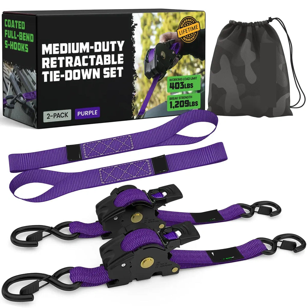 Retractable Ratchet Tie Down Straps 1" x 10', Self-Retracting Cargo Straps for Truck, Trailer & Moving