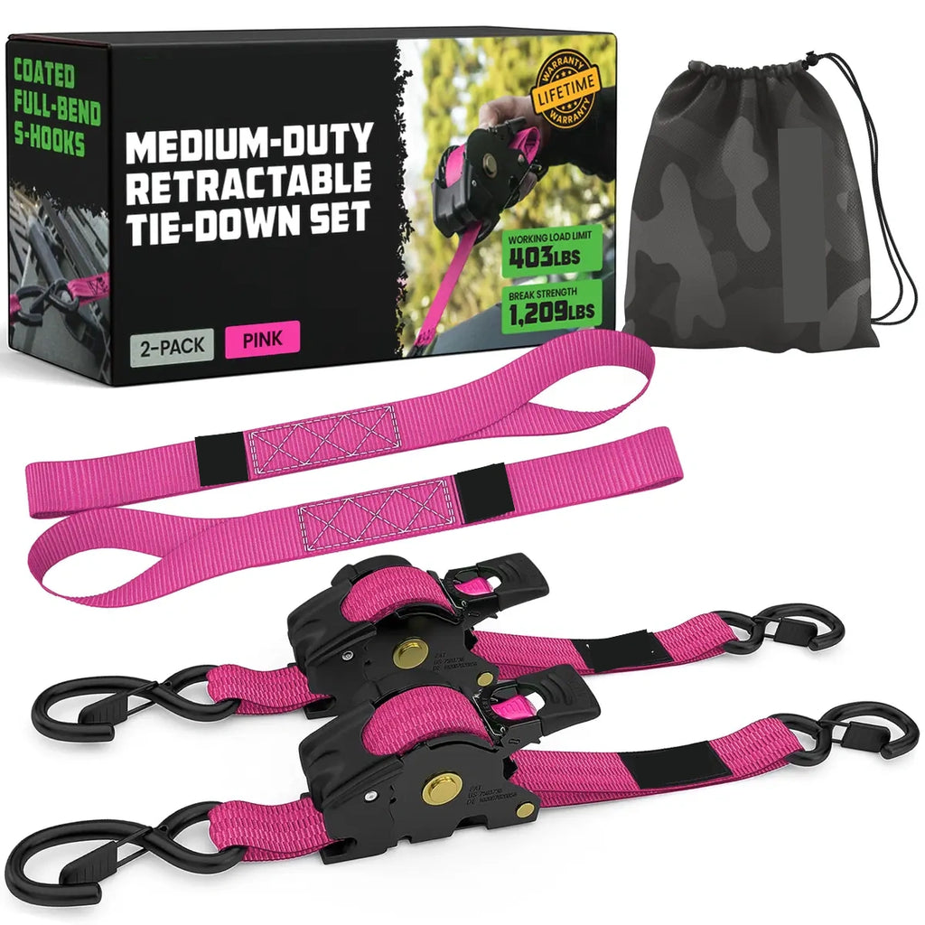 Retractable Ratchet Tie Down Straps 1" x 10', Self-Retracting Cargo Straps for Truck, Trailer & Moving