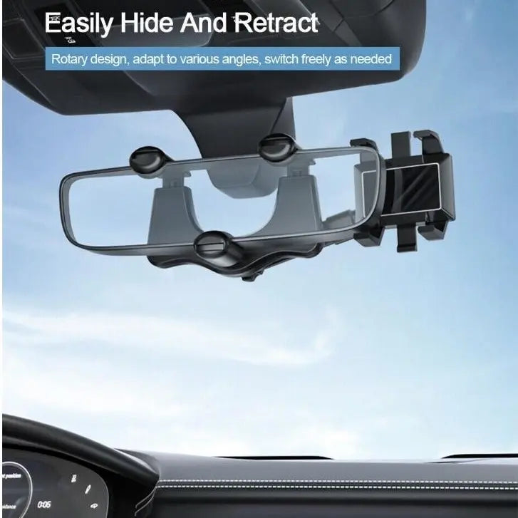 360° Car Phone Holder for Rearview Mirror, Rotatable & Retractable Navigation Mount, Universal Car Phone Stand