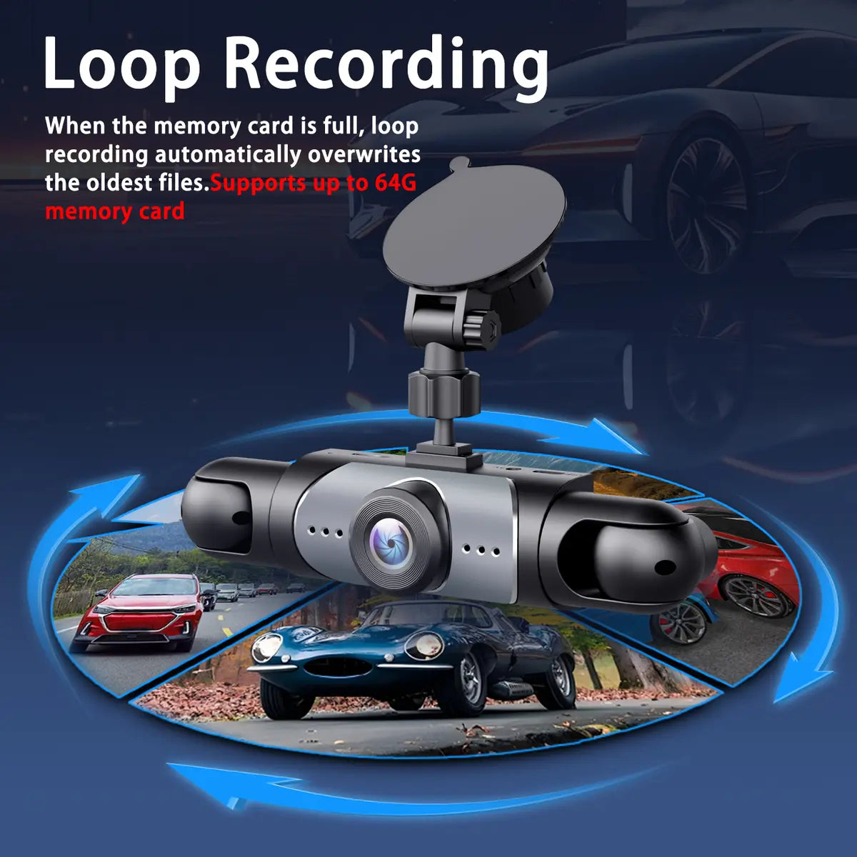 4 Channel 1080P Dash Cam with 64GB, Front Rear Inside Left Right Recording, Night Vision, 24/7 Parking Mode Car DVR