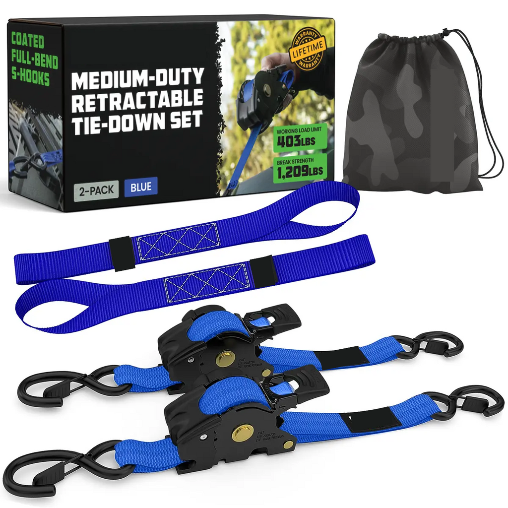 Retractable Ratchet Tie Down Straps 1" x 10', Self-Retracting Cargo Straps for Truck, Trailer & Moving