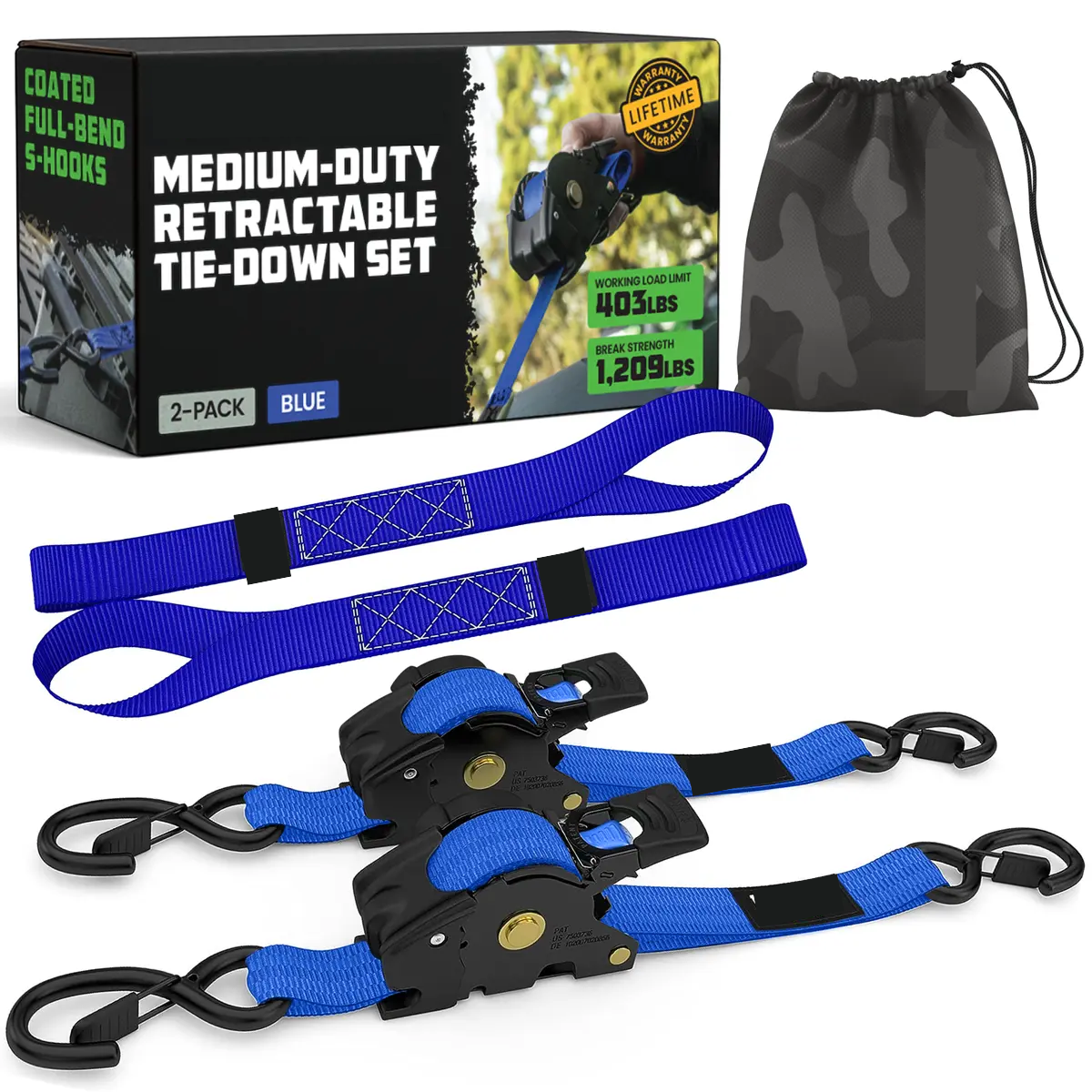 Retractable Ratchet Tie Down Straps 1" x 10', Self-Retracting Cargo Straps for Truck, Trailer & Moving