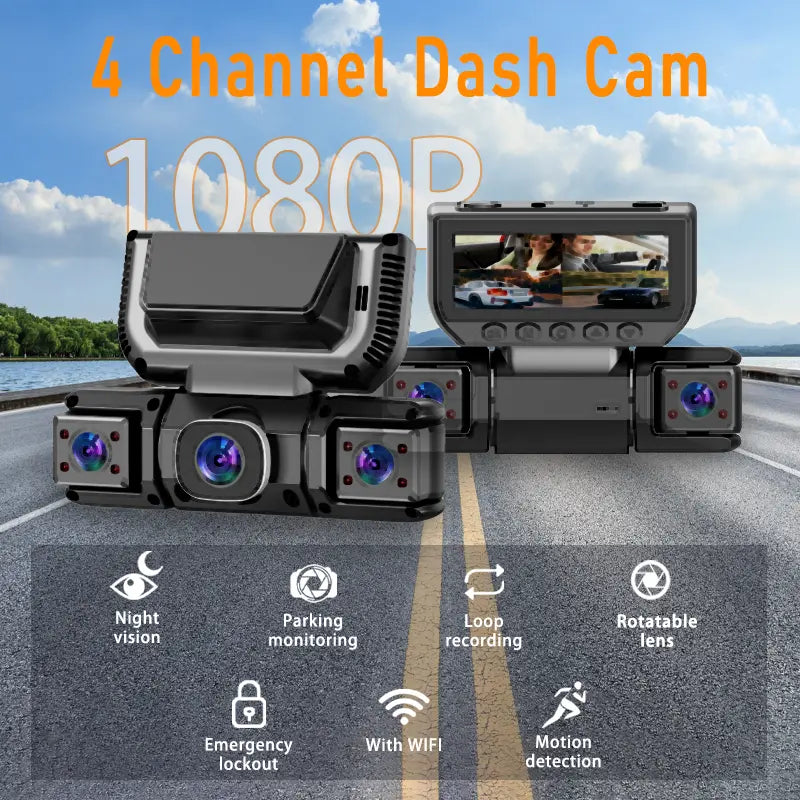 360 Degree 4 Channel Dash Cam Front Rear Inside Left Right with GPS WiFi Night Vision and Parking Mode