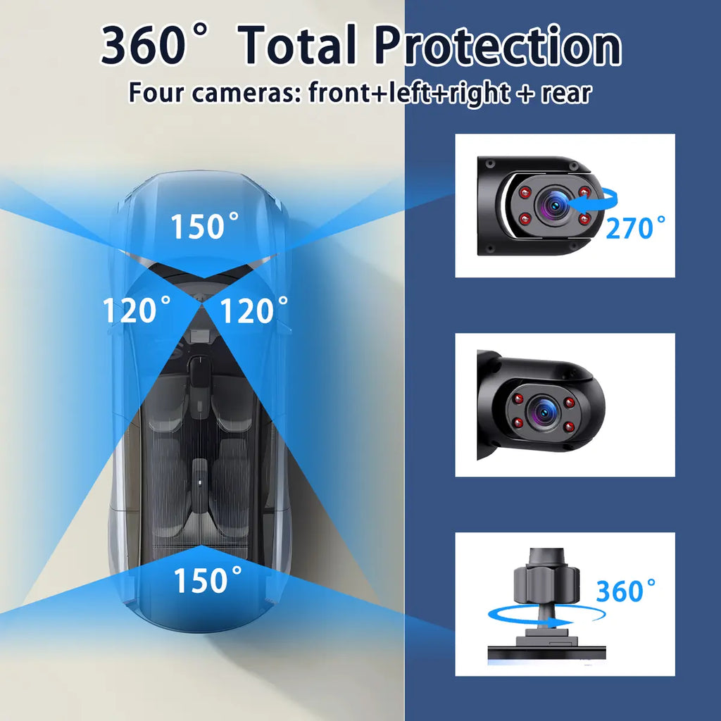 4 Channel 1080P Dash Cam with 64GB, Front Rear Inside Left Right Recording, Night Vision, 24/7 Parking Mode Car DVR
