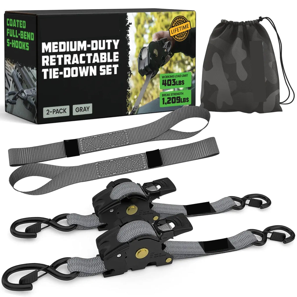 Retractable Ratchet Tie Down Straps 1" x 10', Self-Retracting Cargo Straps for Truck, Trailer & Moving