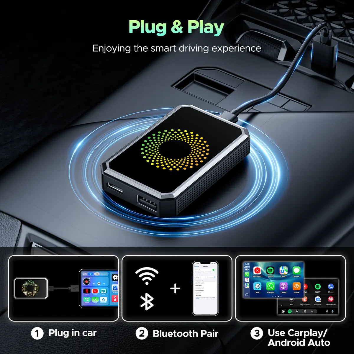 Wired to Wireless CarPlay Adapter with Video Streaming, Supports Netflix, YouTube & TikTok