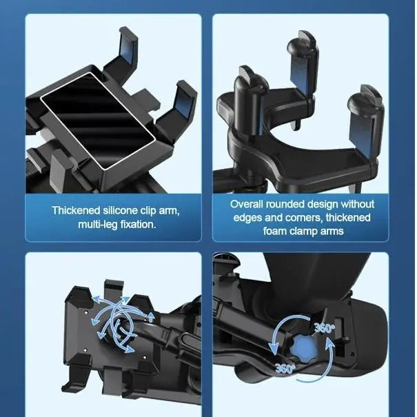 360° Car Phone Holder for Rearview Mirror, Rotatable & Retractable Navigation Mount, Universal Car Phone Stand