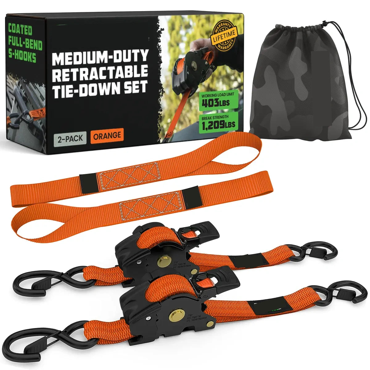 Retractable Ratchet Tie Down Straps 1" x 10', Self-Retracting Cargo Straps for Truck, Trailer & Moving
