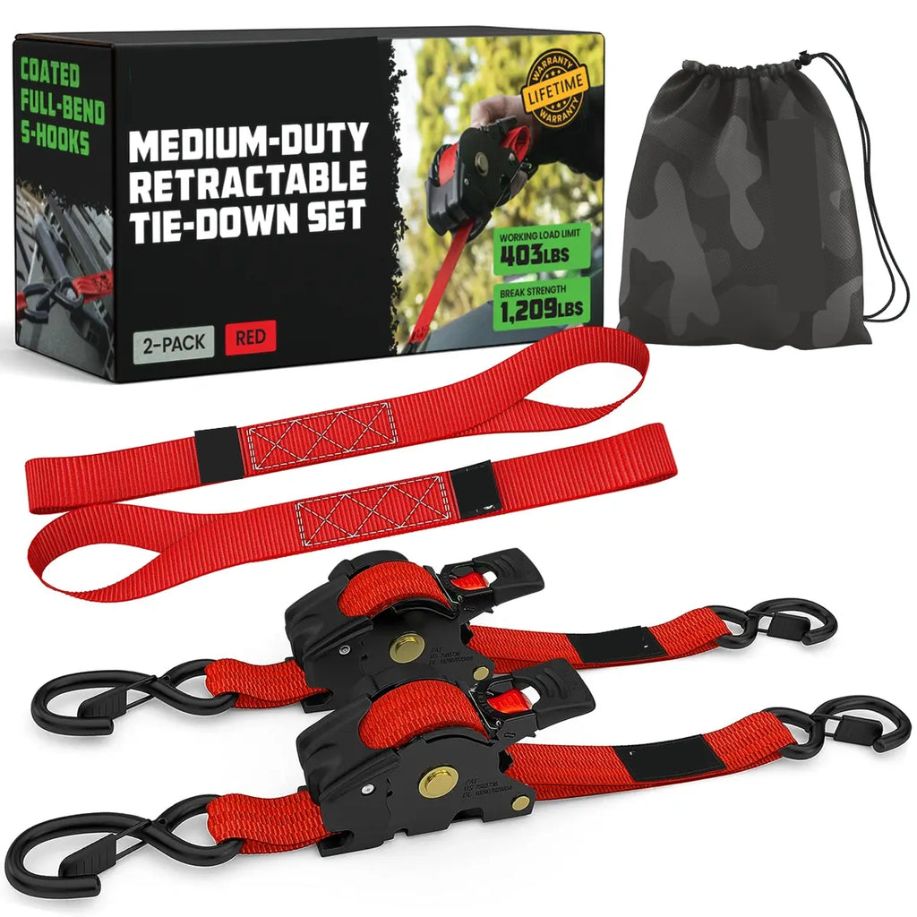 Retractable Ratchet Tie Down Straps 1" x 10', Self-Retracting Cargo Straps for Truck, Trailer & Moving