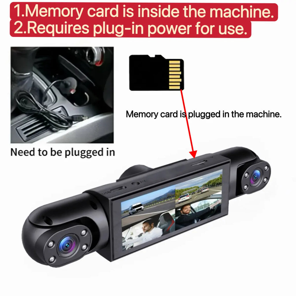 4 Channel 1080P Dash Cam with 64GB, Front Rear Inside Left Right Recording, Night Vision, 24/7 Parking Mode Car DVR