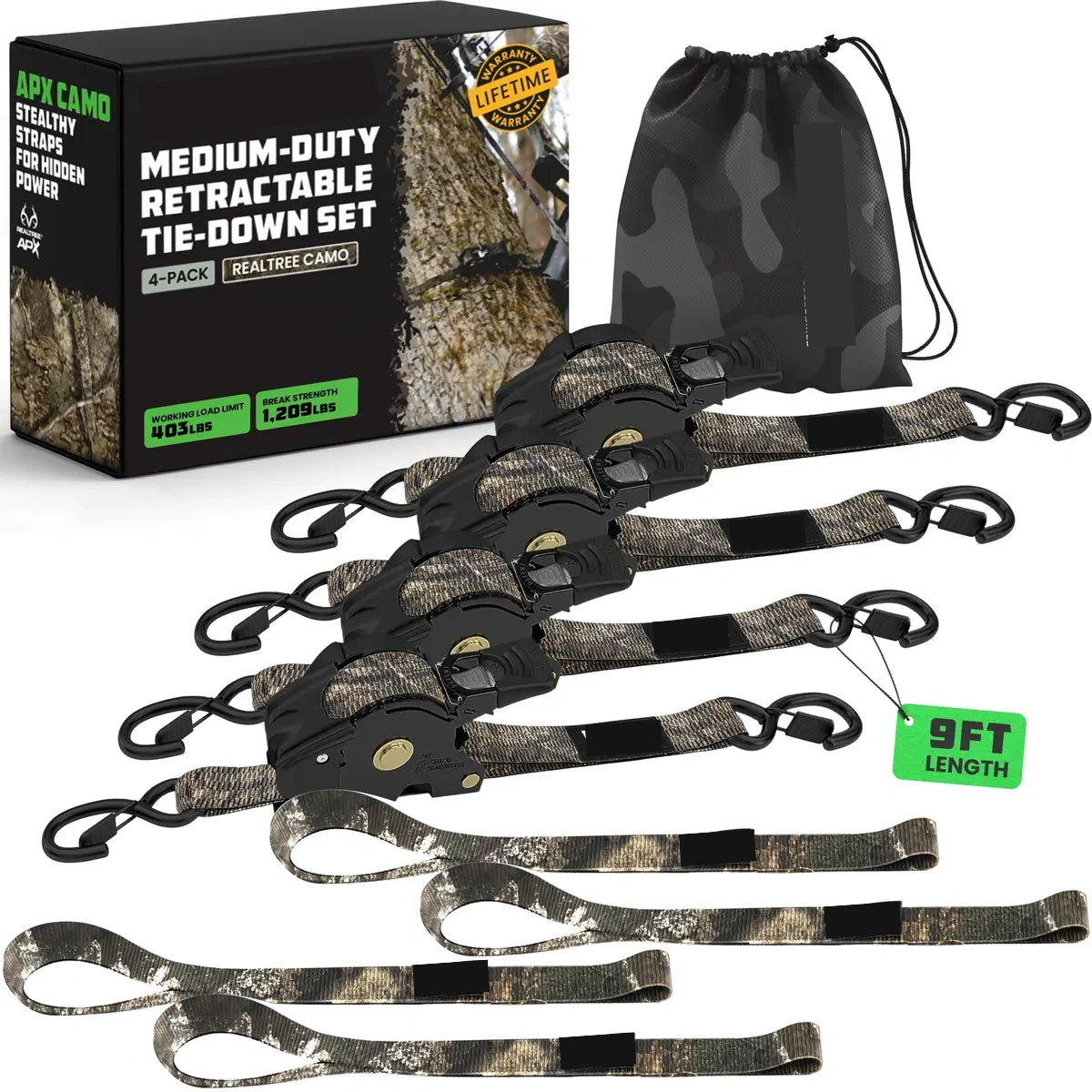 Retractable Ratchet Tie Down Straps 1" x 10', Self-Retracting Cargo Straps for Truck, Trailer & Moving