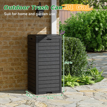 31/62-Gallon Outdoor Trash Can, A ConcealedTrash Can with A Lid and Drip Tray, Made ofEasy-To-Clean Resin