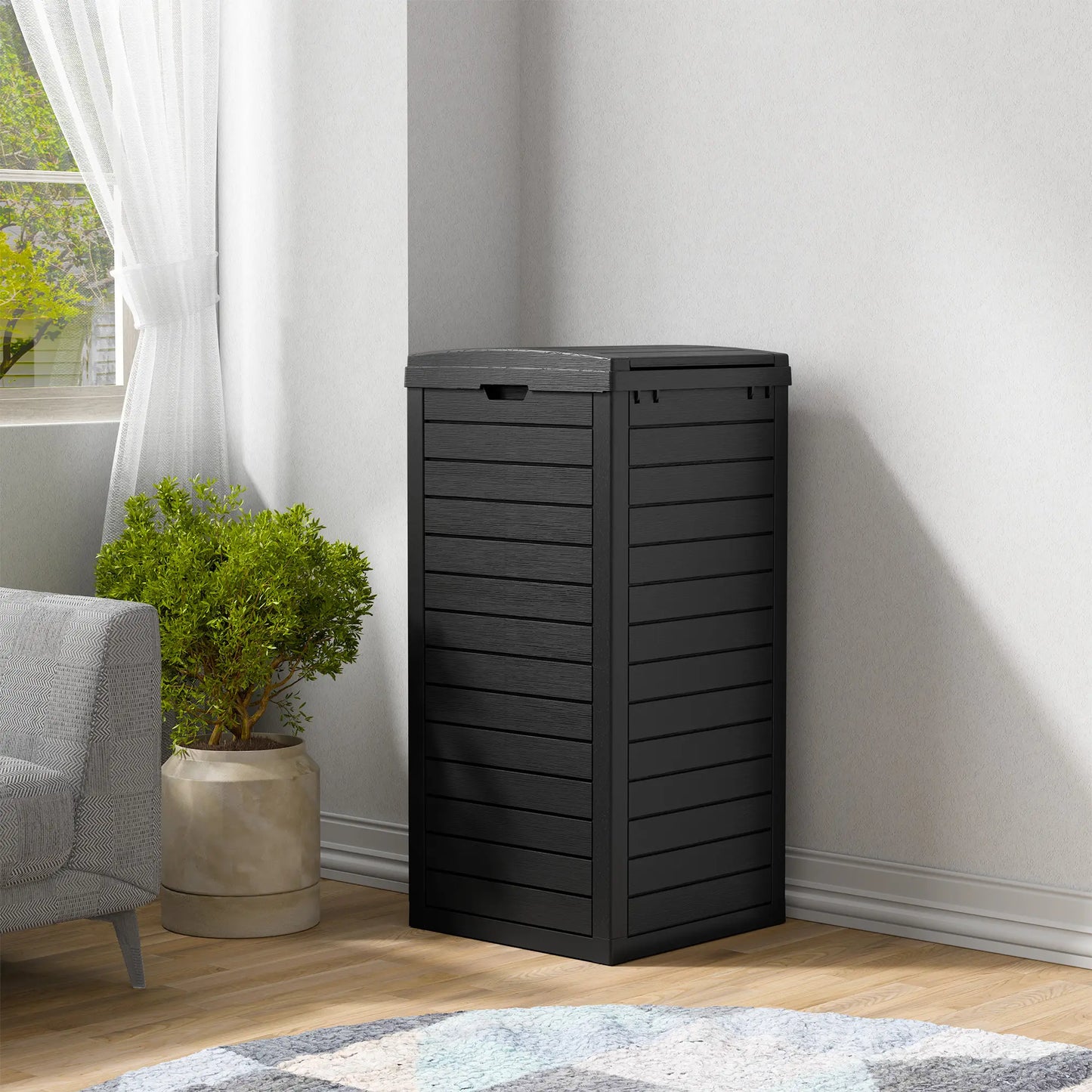 31/62-Gallon Outdoor Trash Can, A ConcealedTrash Can with A Lid and Drip Tray, Made ofEasy-To-Clean Resin