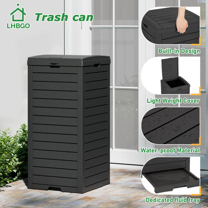 31/62-Gallon Outdoor Trash Can, A ConcealedTrash Can with A Lid and Drip Tray, Made ofEasy-To-Clean Resin