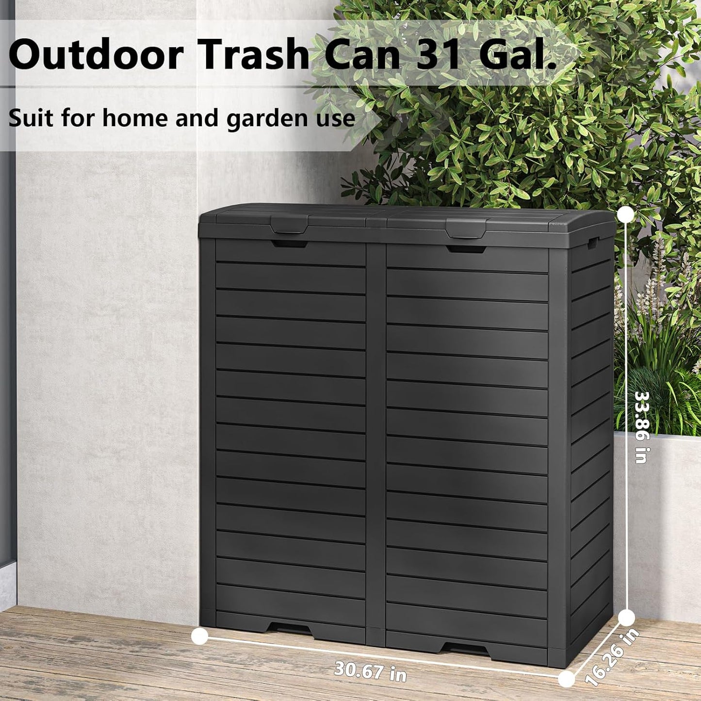 31/62-Gallon Outdoor Trash Can, A ConcealedTrash Can with A Lid and Drip Tray, Made ofEasy-To-Clean Resin