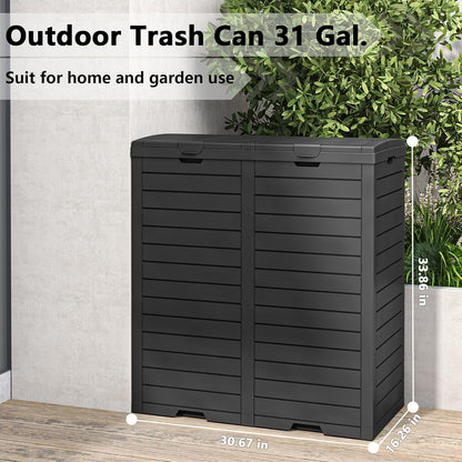 31/62-Gallon Outdoor Trash Can, A ConcealedTrash Can with A Lid and Drip Tray, Made ofEasy-To-Clean Resin