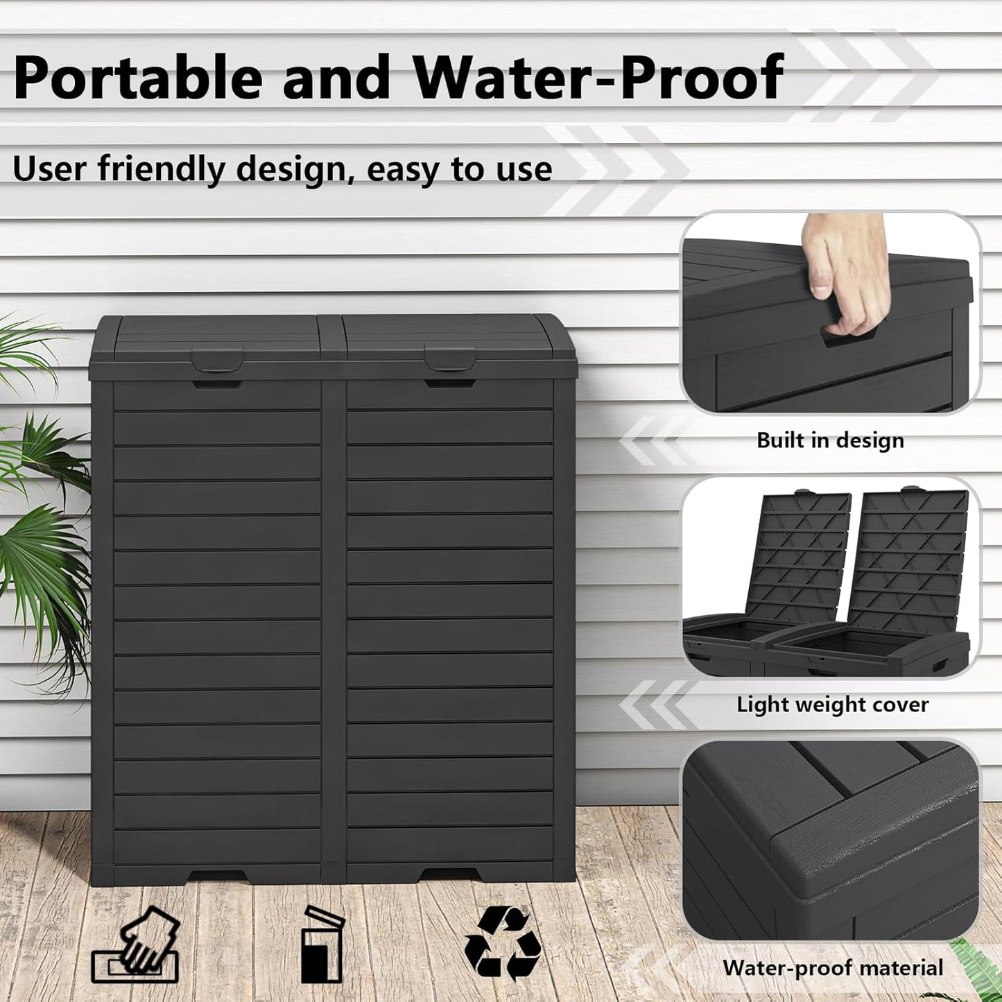 31/62-Gallon Outdoor Trash Can, A ConcealedTrash Can with A Lid and Drip Tray, Made ofEasy-To-Clean Resin