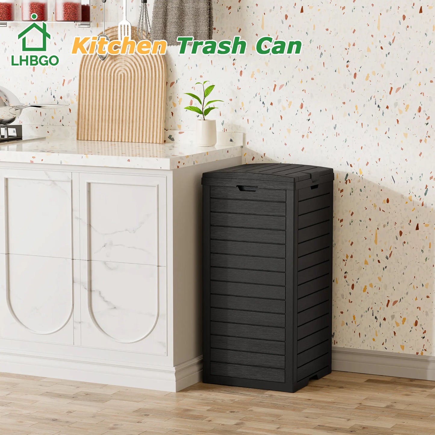 31/62-Gallon Outdoor Trash Can, A ConcealedTrash Can with A Lid and Drip Tray, Made ofEasy-To-Clean Resin