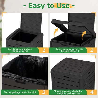 31/62-Gallon Outdoor Trash Can, A ConcealedTrash Can with A Lid and Drip Tray, Made ofEasy-To-Clean Resin